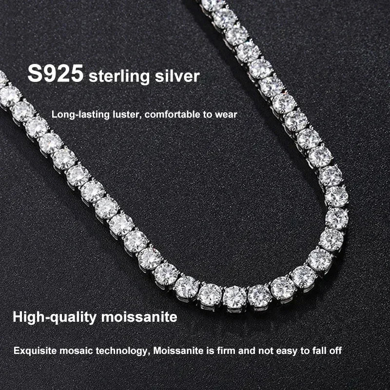 NeeTim 925 Sterling Silver Real Moissanite Tennis Necklace for Women Men Lab Diamonds Neck Chains Necklaces Party Fine Jewelry