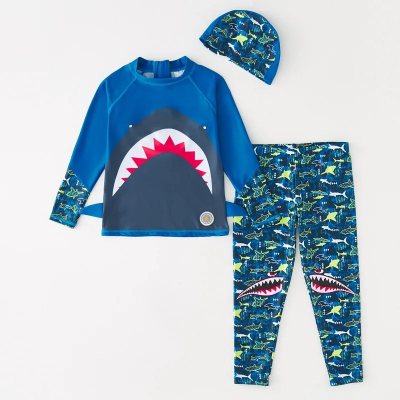 Children's Swimsuit Orange Long Sleeve Rash Guard Kids UPF50 UV Protection Boy's Beach Clothes Shark Swimming Bathing Suit Kids