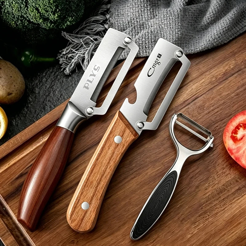 Stainless Steel Kitchen Peeler Multi-Function Kitchen-Specific Peeler for Slicing Fruit and Vegetables with Wooden/ Steel Handle