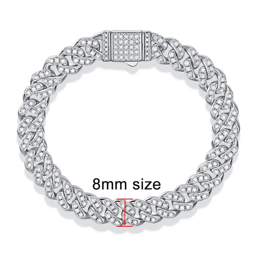KNOBSPIN D VVS1 Moissanite Cuban Bracelet Original s925 Sterling Silver Plated 18k White Gold with GRA Bracelets for Women Man