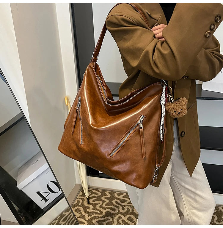 Retro Three-Use Large Capacity Commuter Tote Bag 2025 New Style Single Shoulder Backpack Crossbody Bag for Work Leisure