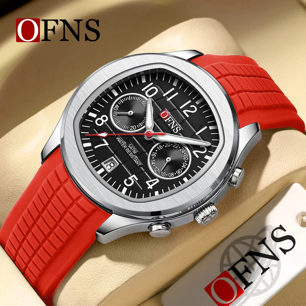 OFNS 8020 Fashion Men's Quartz Watch Double Hole Five Needle Waterproof Luminous Calendar Business Men's Quartz Watch