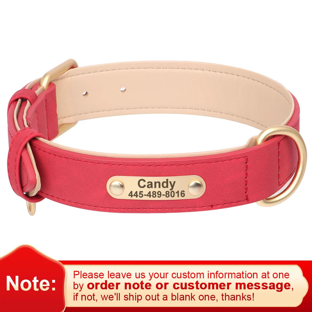 Customized Dog Collar PU Leather Dogs Collars Personalized Pet ID Name Necklace Free Engraving for Small Medium Large Dogs Pug