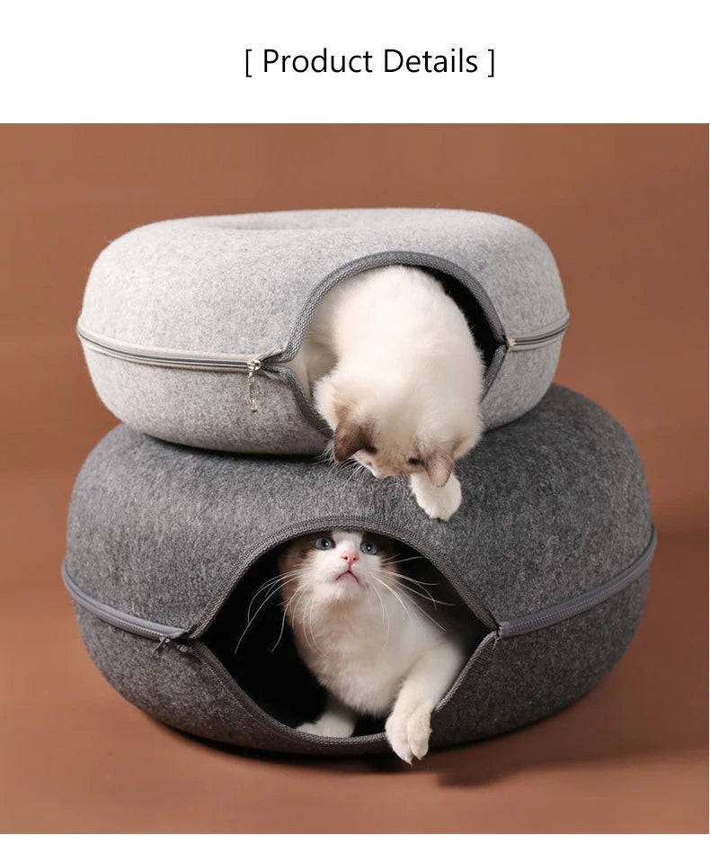 Interactive Round Cat Tunnel Donut Nest Felt Kittens Bed House Scratcher Sleeping Cushion Pet Toy for Cats