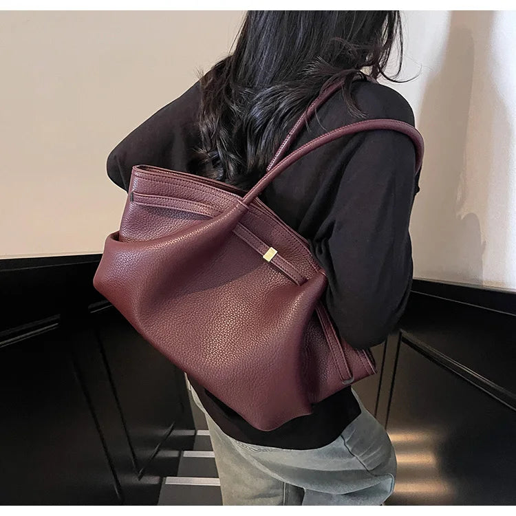 Large Capacity Women's Shoulder Bag Commuter Tote Bag Underarm Single Shoulder Bag Retro Design Casual Handbag