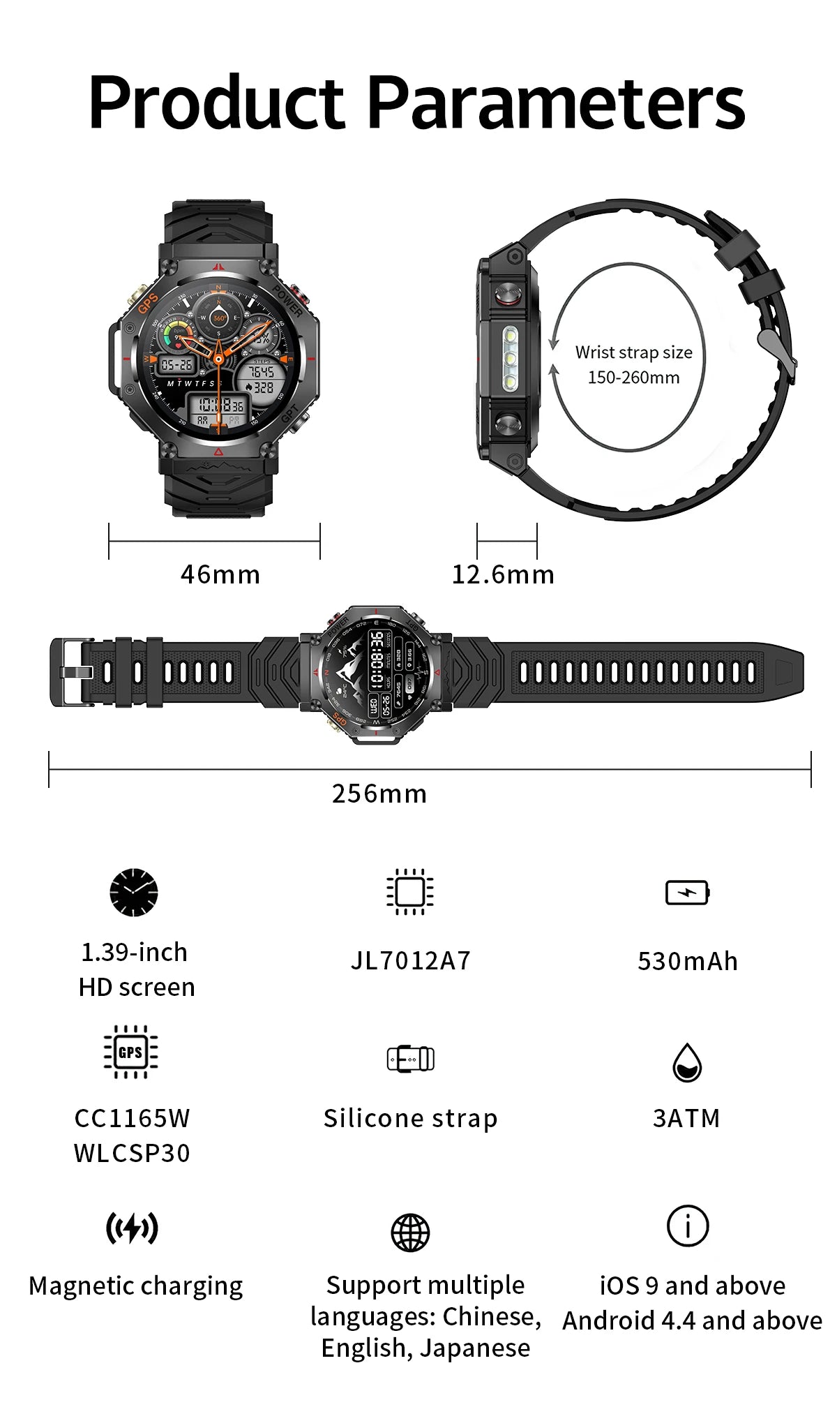 New ChatGPT AI assistant smartwatch with 5ATM water resistance, GPS, built-in dual-frequency GNSS and compass. For men and women