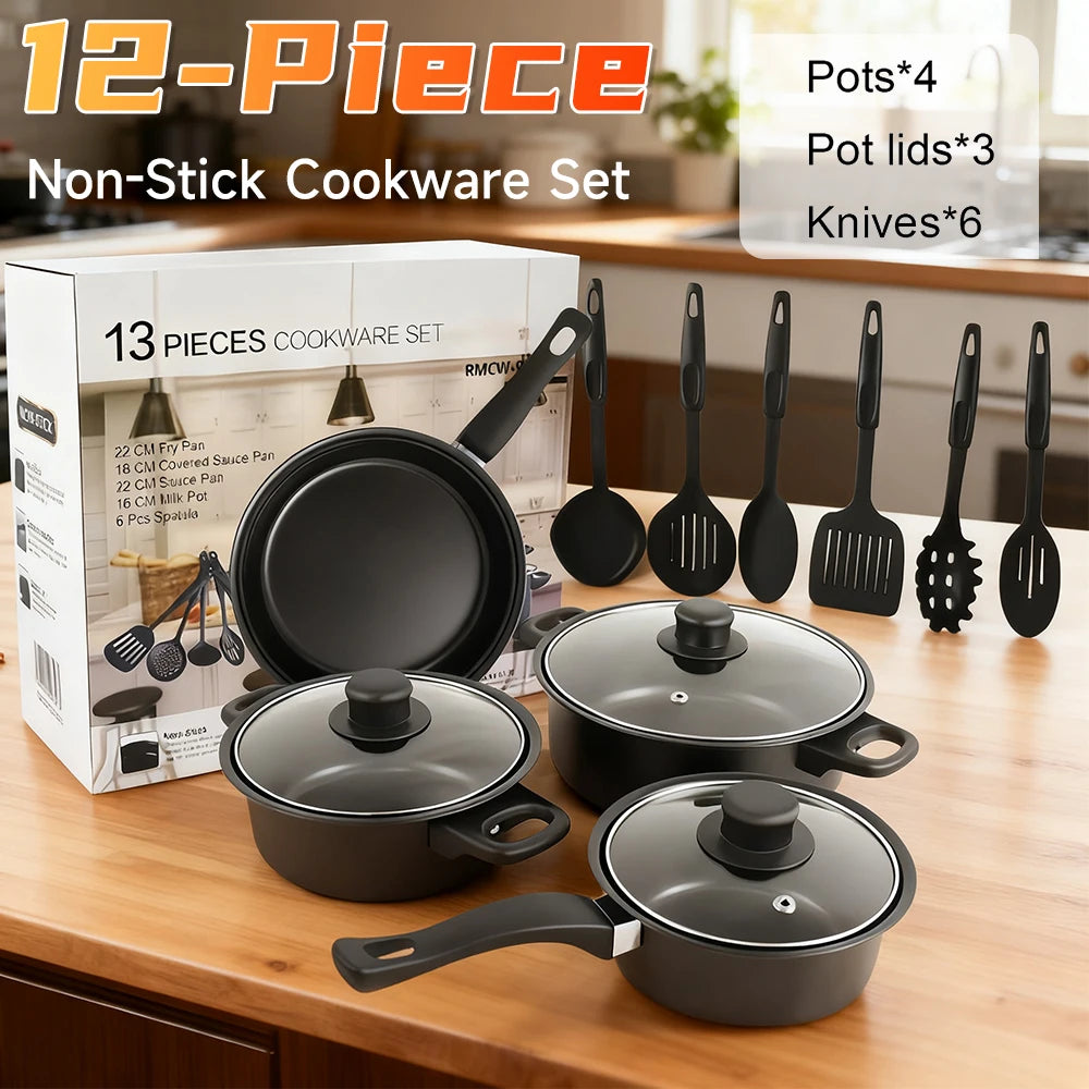 12-Piece Luxury Non-Stick Cookware Set Frying pan Casserole Dish Wok Skillet Versatile Stylish Durable Outdoor Set for All Types