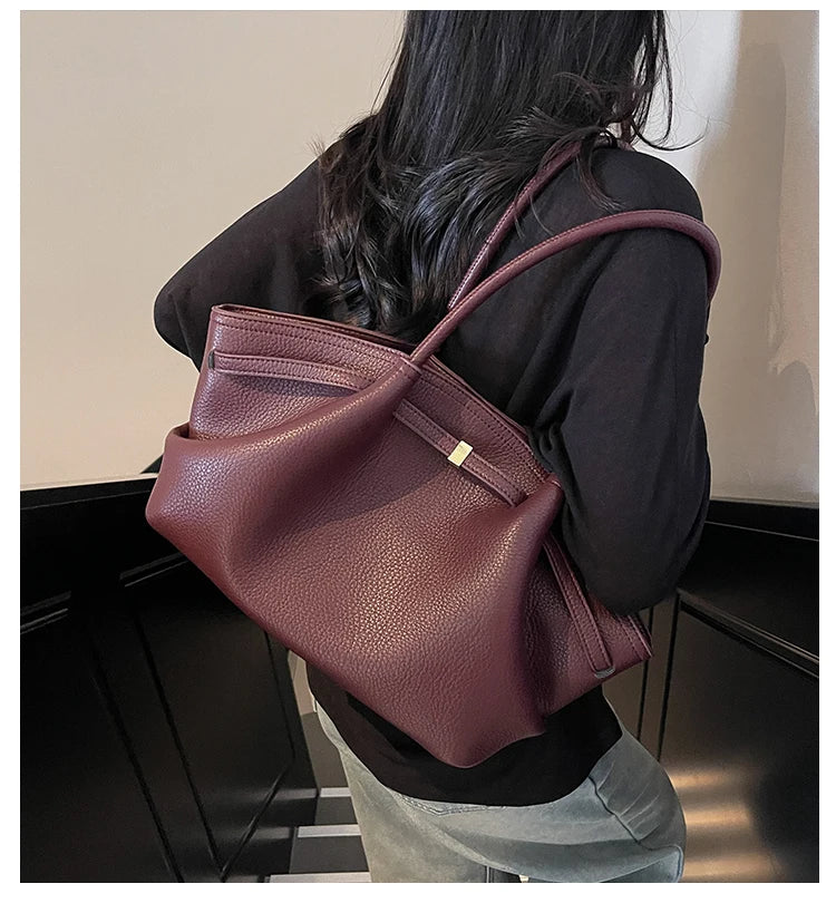 Large Capacity Women's Shoulder Bag Commuter Tote Bag Underarm Single Shoulder Bag Retro Design Casual Handbag