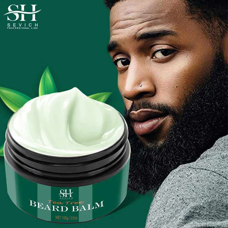 Natural Beard Balm Wax Tea Tree Beard Style Cream Soften Moisturize Thicken Professional Mustache Cream Beard Care For Gentlemen