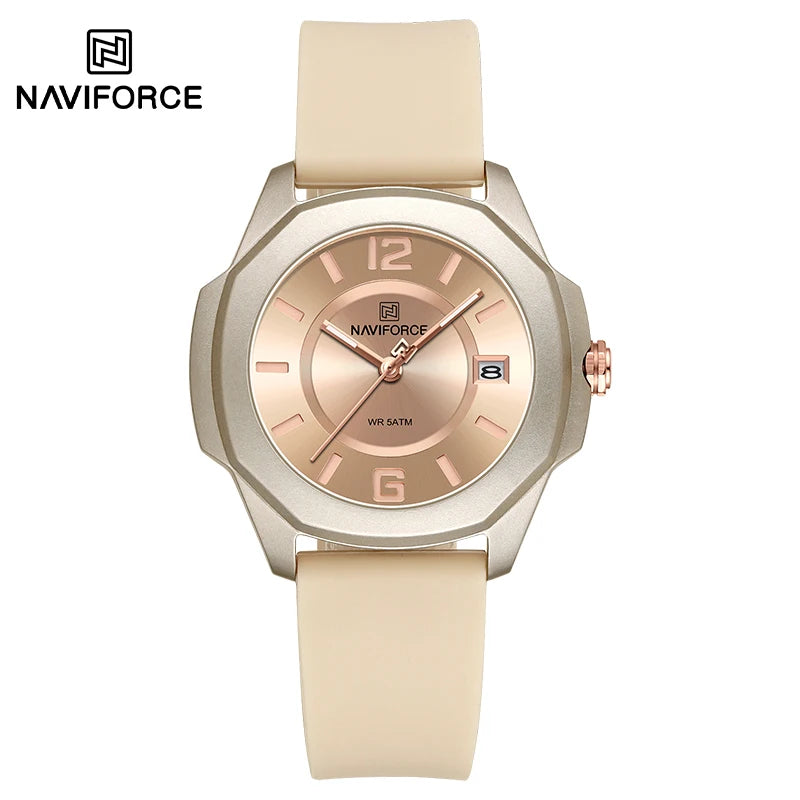 NAVIFORCE Sports Casual Watches for Woman Soft Silicone Strap Classic Fashion 30m Waterproof Date Display Ladies Gift Wristwatch