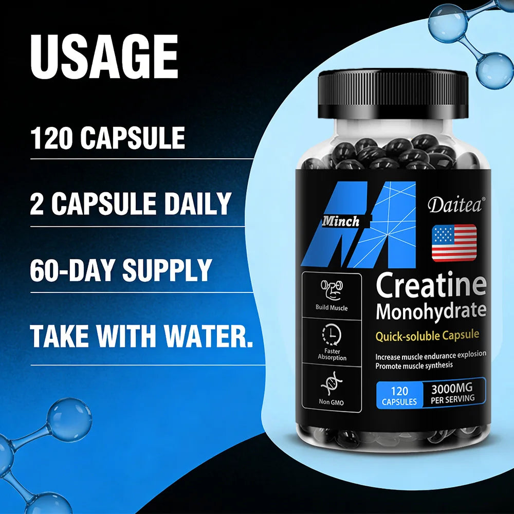 Creatine Monohydrate Capsules for Enhance Muscle Mass Strength & Performance Improvement Workout Recovery Mass Gainer