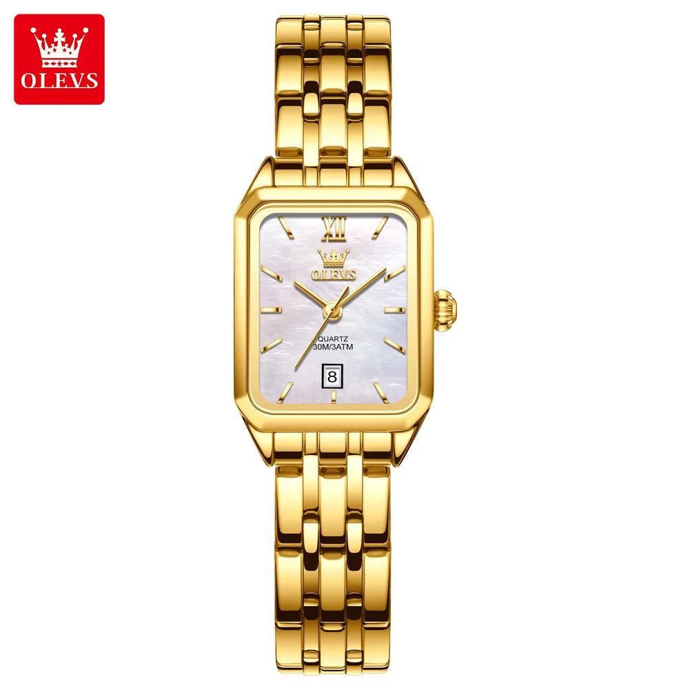 OLEVS 5616 New Quartz Watch for Women Fashion Elegant Square Golden Watch Calendar Waterproof Stainless Steel Ladies Wristwatch