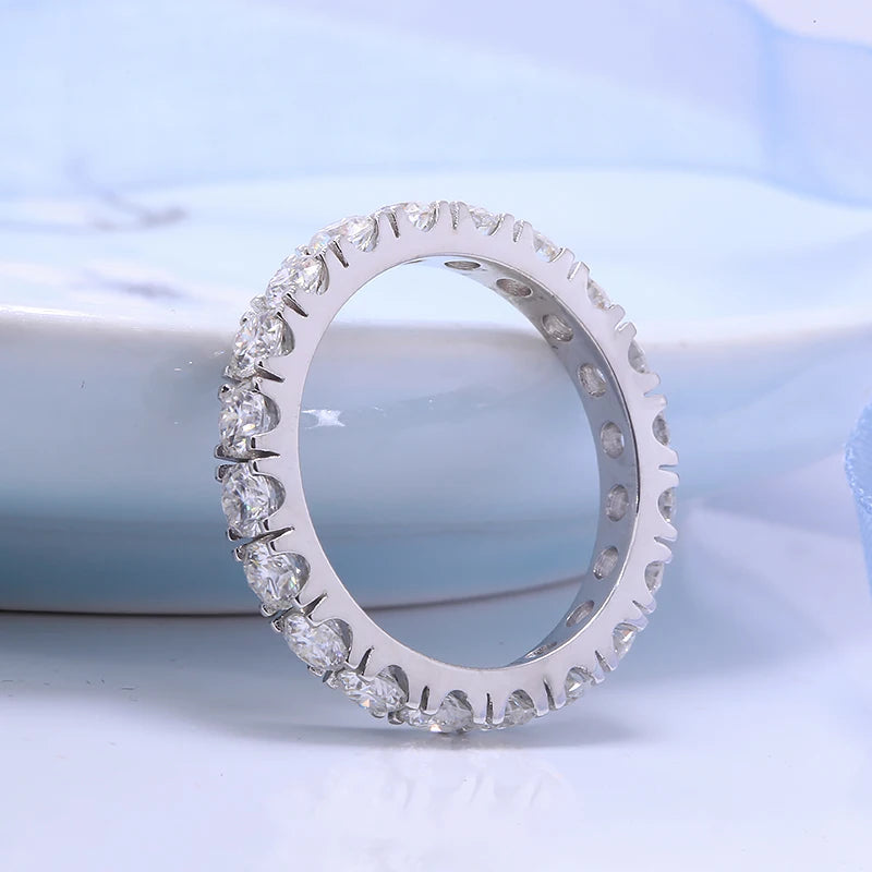 DEF Color VVS Round Cut 2.5MM Lab Grown Diamond Band Ring Full Eternity Ring 10k White Gold for Women Lady Gift