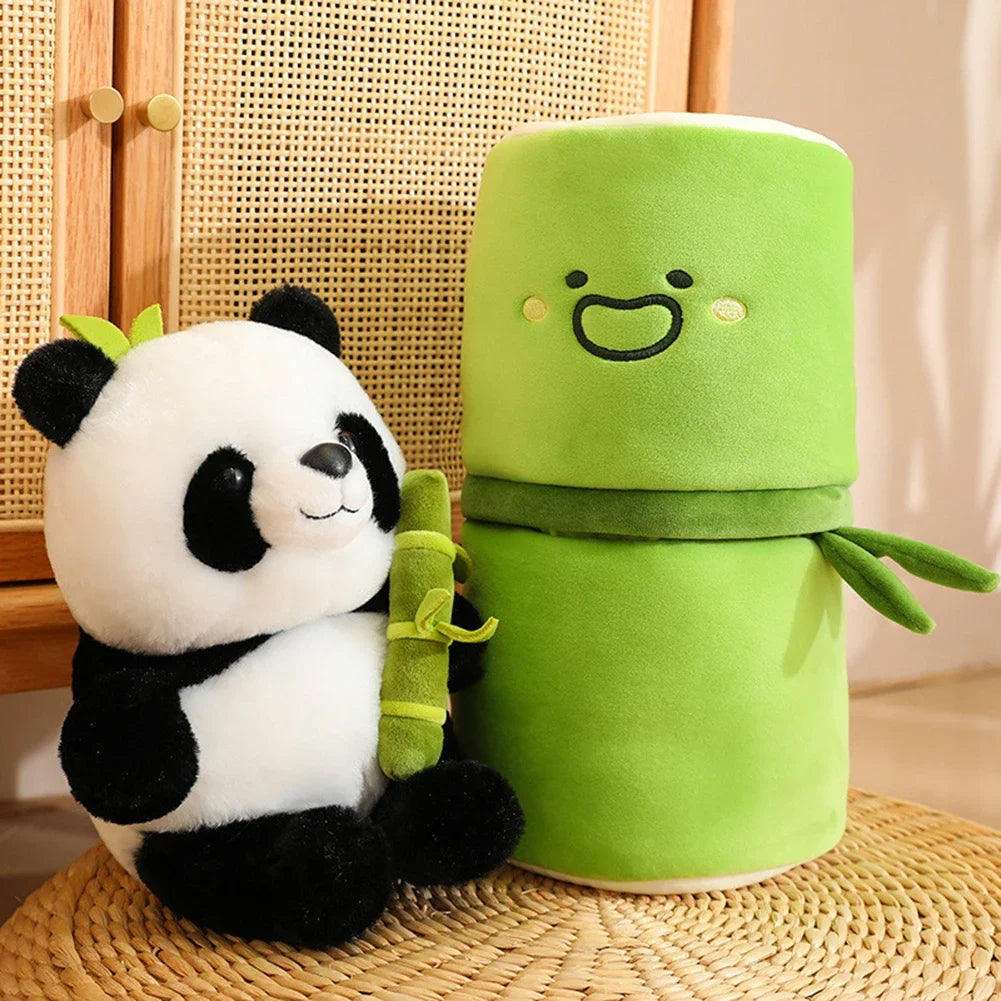 Cute Chinese Panda Doll with Removable Bamboo Tube PP Cotton Pillow Soft Plush Doll Girls Toy Children's Christmas Gifts Present