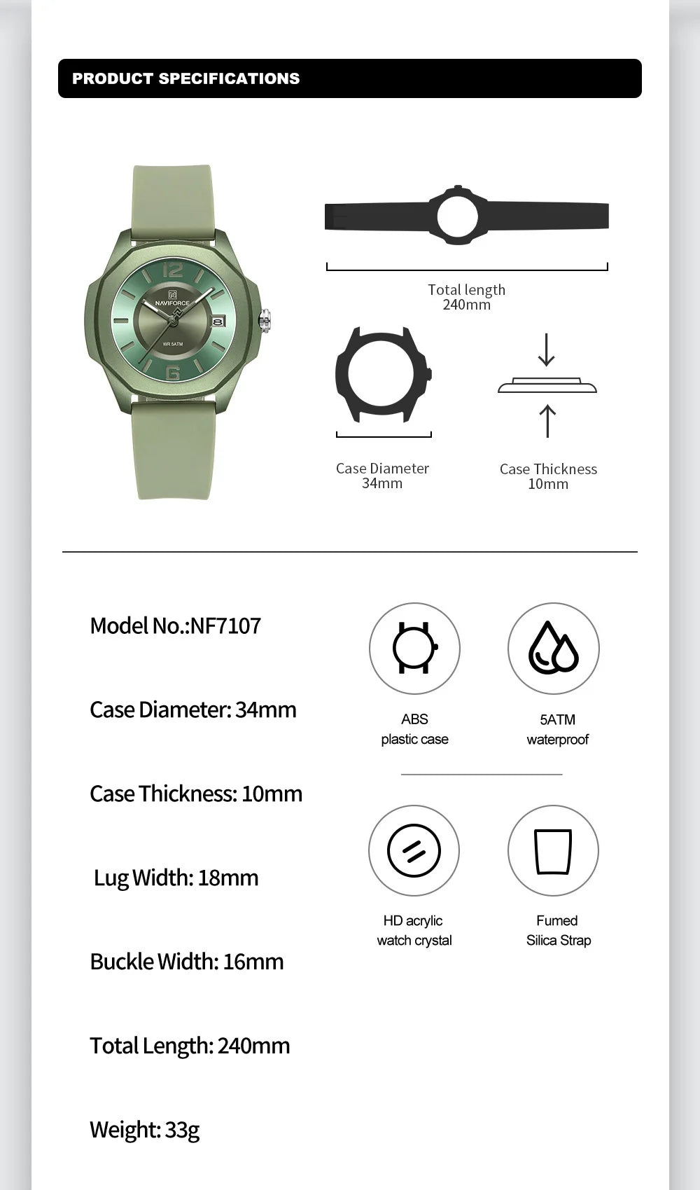 NAVIFORCE Sports Casual Watches for Woman Soft Silicone Strap Classic Fashion 30m Waterproof Date Display Ladies Gift Wristwatch