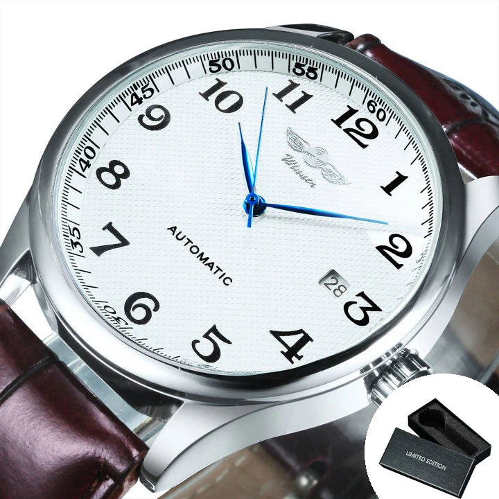 Winner Classic Business Watch for Men Retro Calendar Blue Hands Automatic Mechanical Watches Top Brand Luxury Steel Leather Belt