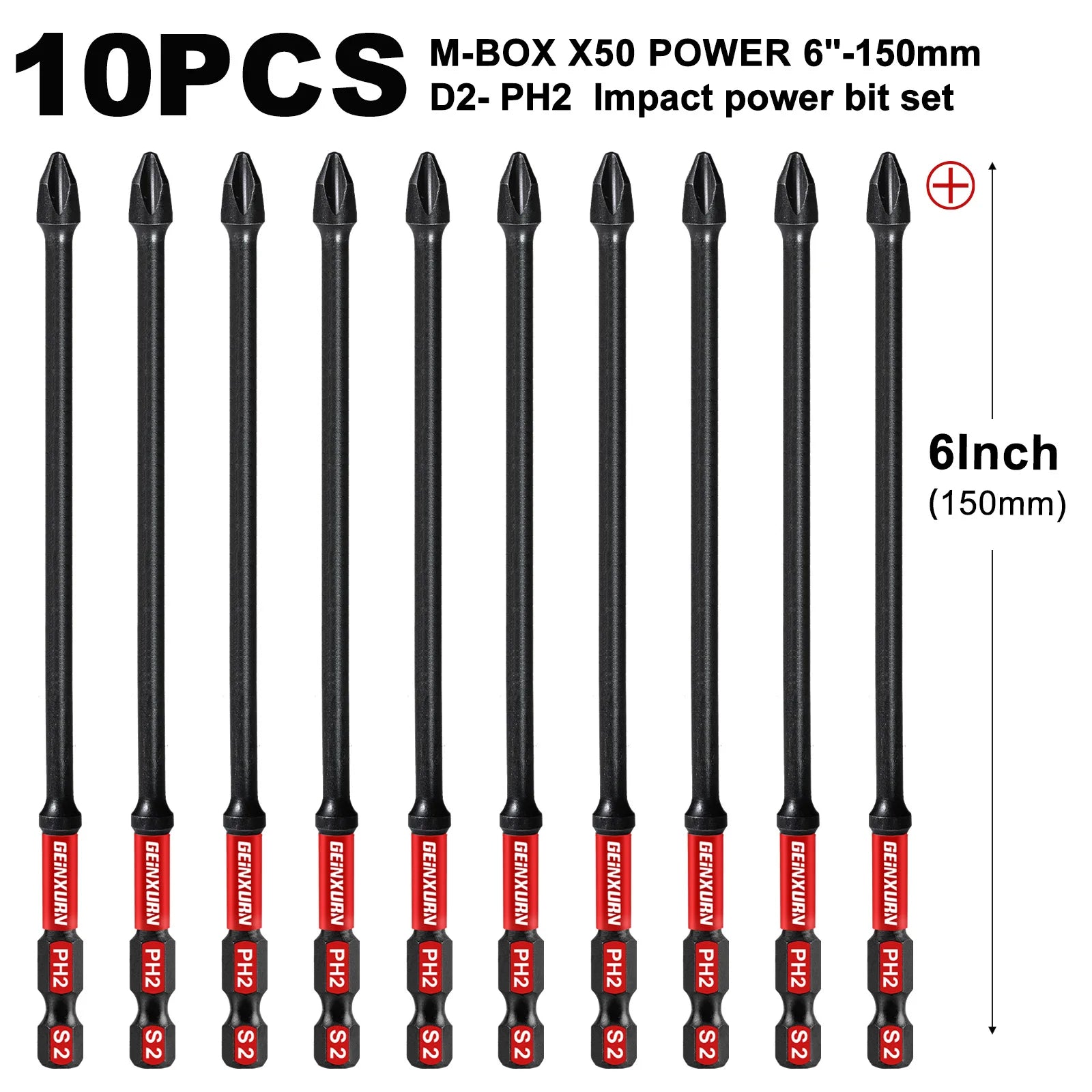 Geinxurn Impact Tough #2 Phillips Insert Driver Bits,Magnetic S2 Steel PH2 Screwdriver Bits Set with Storage M-Box