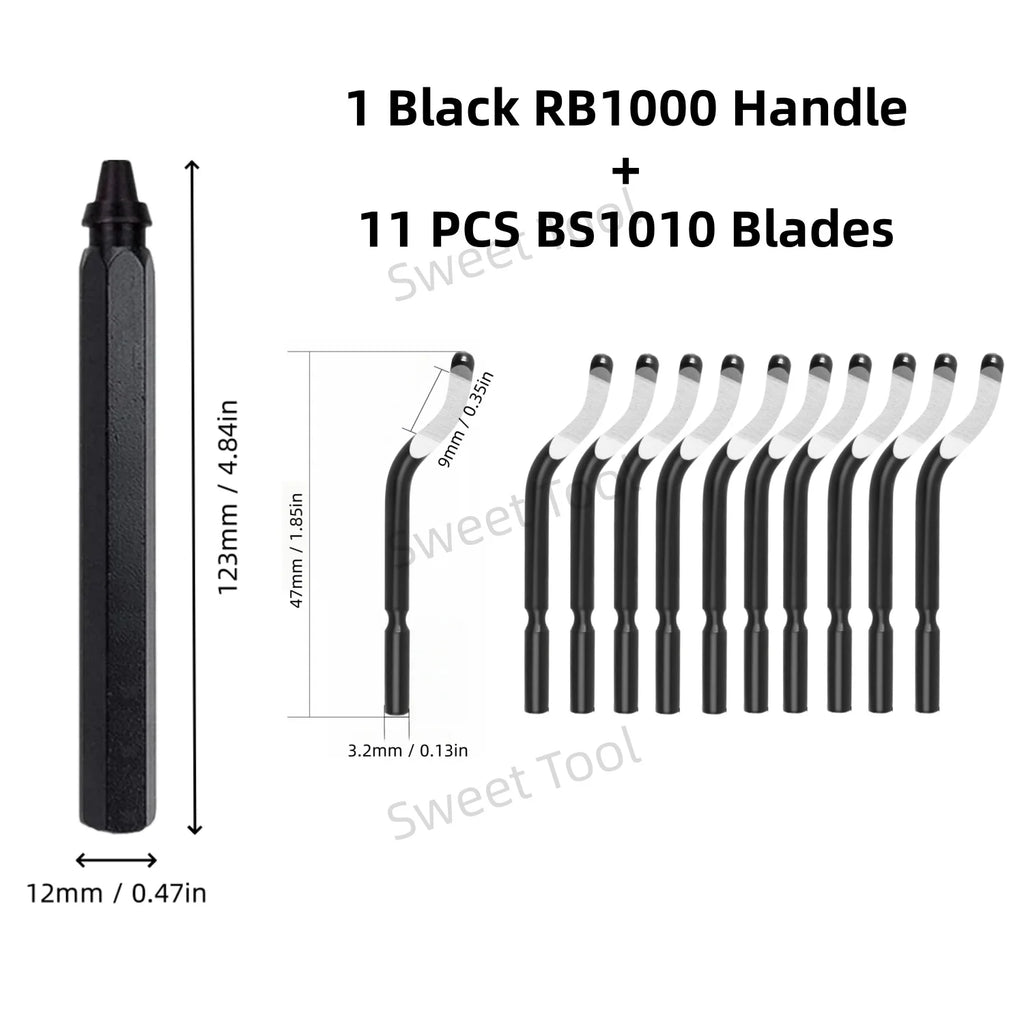 Deburring Tool Set RB1000 Black Metal Handle with 1/10/11 Swivel Blades for Metal PVC Plumbing 3D Printing Plastic Copper Resin