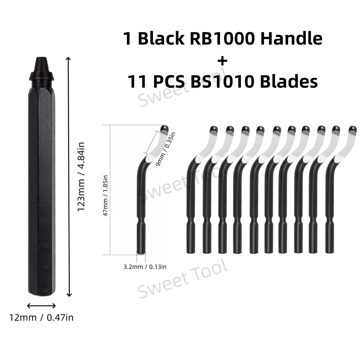 Deburring Tool Set RB1000 Black Metal Handle with 1/10/11 Swivel Blades for Metal PVC Plumbing 3D Printing Plastic Copper Resin