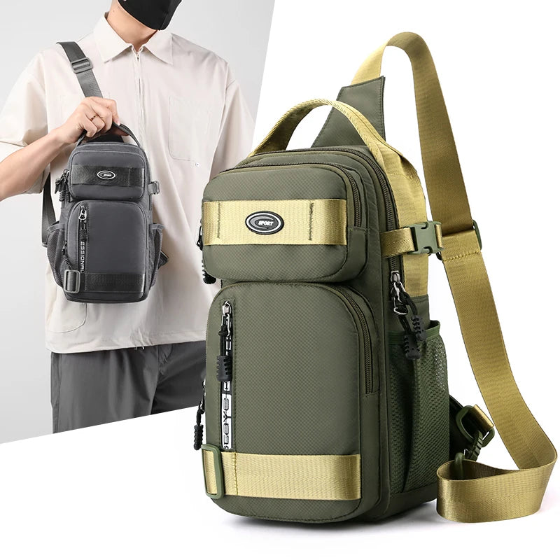 Fashionable Men's Crossbody Bag Student Casual Waist Bag Nylon Material Zipper Closure Soft Handle Multi-Compartment Pack