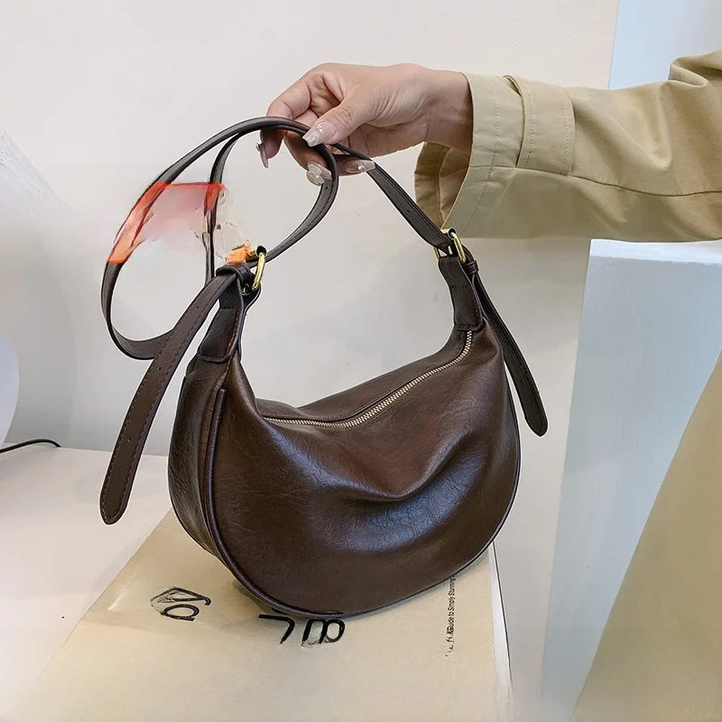 Retro Versatile Women's Shoulder Bag Simple Fashionable New Style Matching Dumpling Shape Crossbody Bag Trendy High-End Feeling
