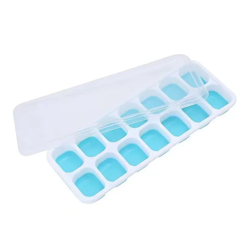 Silicone Ice Cube Mold Trays Reusable Ice Tray with Lid 14 Cube Easy Release Whiskey Cocktail Freezer Container