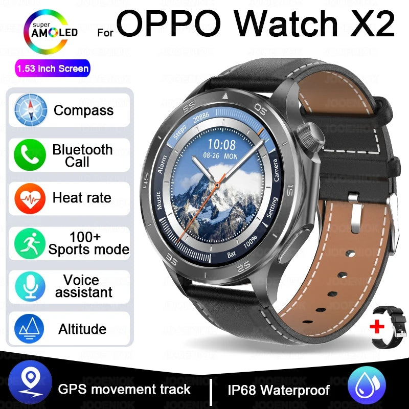 For OPPO Watch X Smart Watch Men High-end Business Men Bluetooth Call IP68 Waterproof Fitness Tracker Smartwatch Man 2025 New