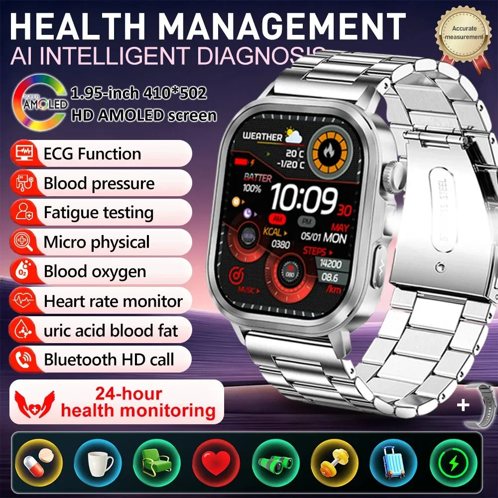 2025Nursing Level Uric Acid Blood lipids Smart Watch Men Blood Pressure ECG+PPG Clock Body Analysis Voice Call Health Smartwatch
