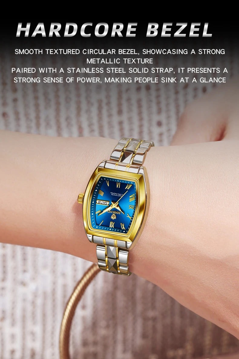 BINBOND 2pcs Couple Watches Fashion Square Quartz Watch for Lover Wateproof Luminous Date Week Men Ladies Valentine Wristwatch