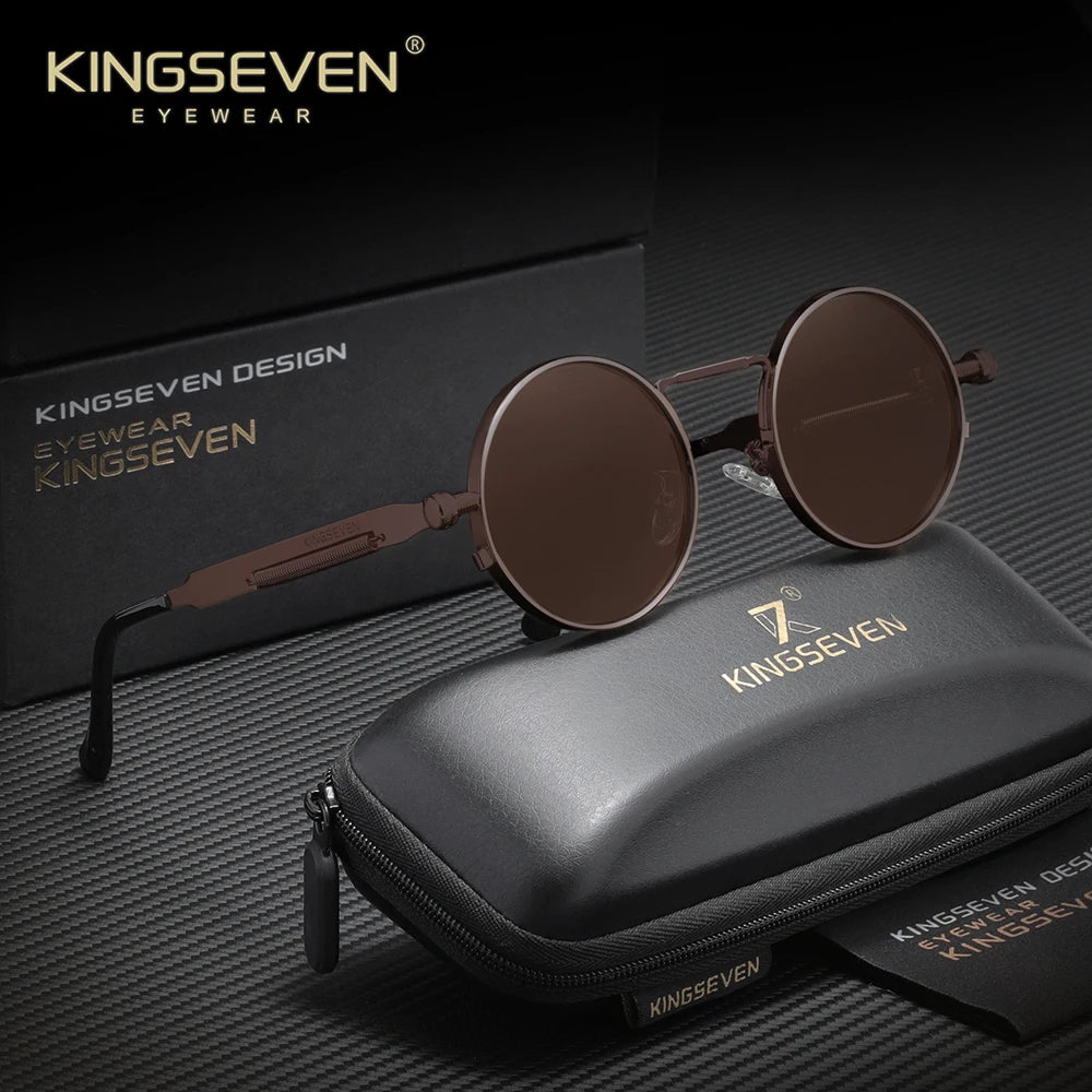 KINGSEVEN Polarized Round Sunglasses Men Retro Vintage Style Women Steampunk Sun Glasses for Men