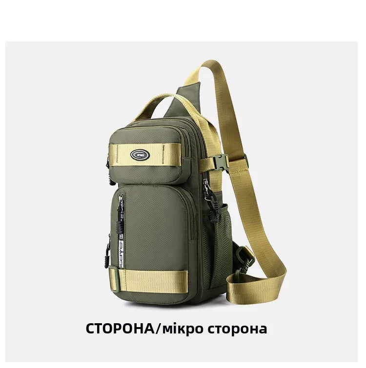 Fashionable Men's Crossbody Bag Student Casual Waist Bag Nylon Material Zipper Closure Soft Handle Multi-Compartment Pack