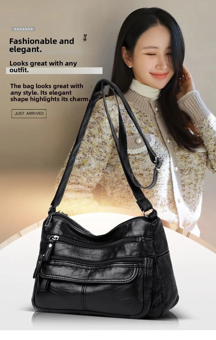 Large Capacity Soft Leather Shoulder Bag Casual Crossbody Bag for Middle-Aged Women 2025 New Style Versatile Mom Bag