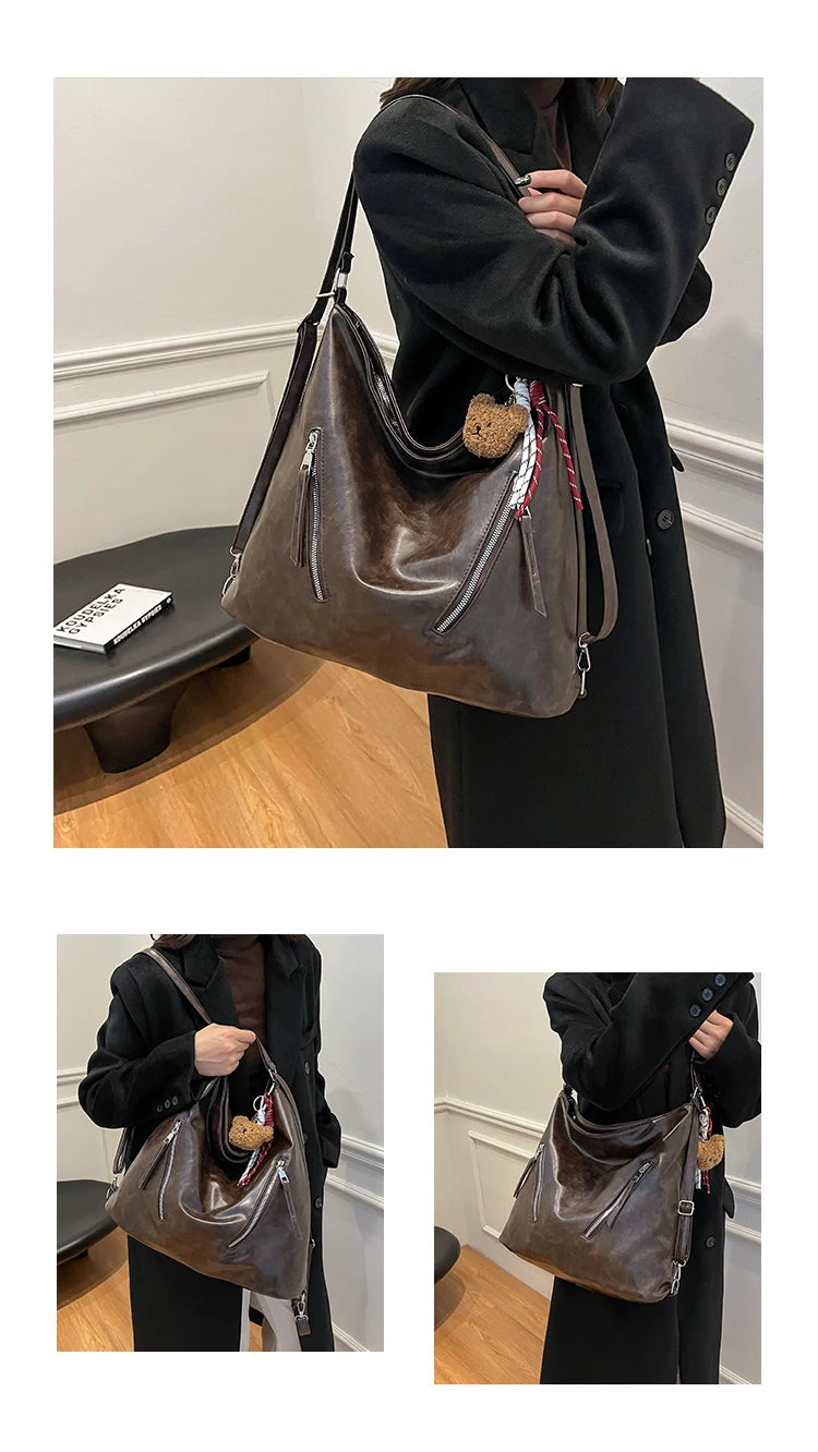 Retro Three-Use Large Capacity Commuter Tote Bag 2025 New Style Single Shoulder Backpack Crossbody Bag for Work Leisure