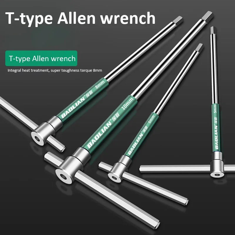 T/L Torx Screwdriver T-Type Allen Hex Wrench 2/2.5/3/3.5/4/4.5/5/6/8/10MM Extended T-Type Chrome Spanner Socket Wrench Hand Tool