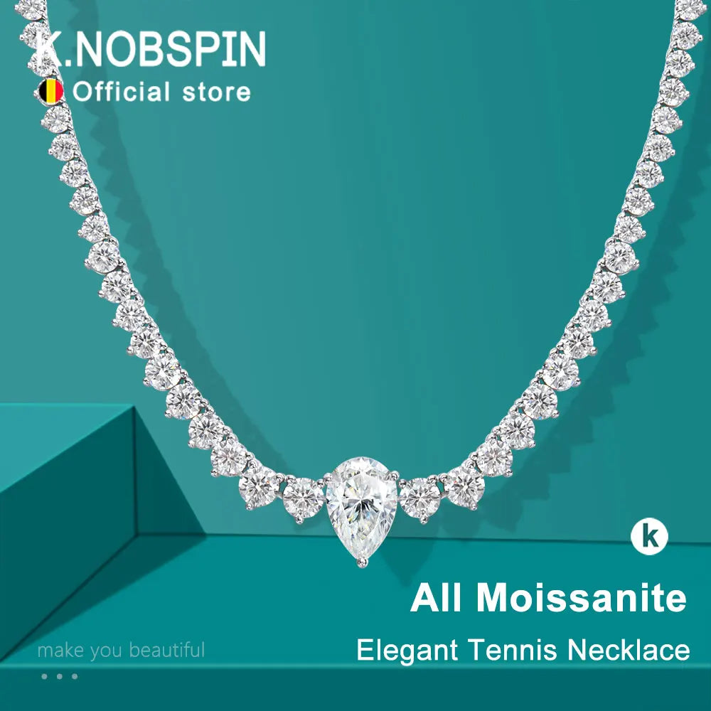 KNOBSPIN GRA Certified Moissanite Tennis Necklace with 4ct Pear Cut Pandent Solid 925 Silver Wedding Tennis Necklaces for Women
