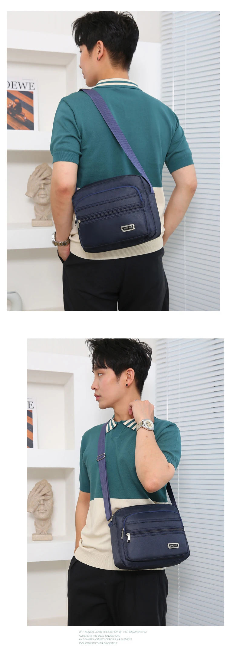 Casual Unisex Crossbody Bag Large Capacity Multi-layer Business Handling Bag Soft Nylon Material Zipper Closure Leisure Trave...