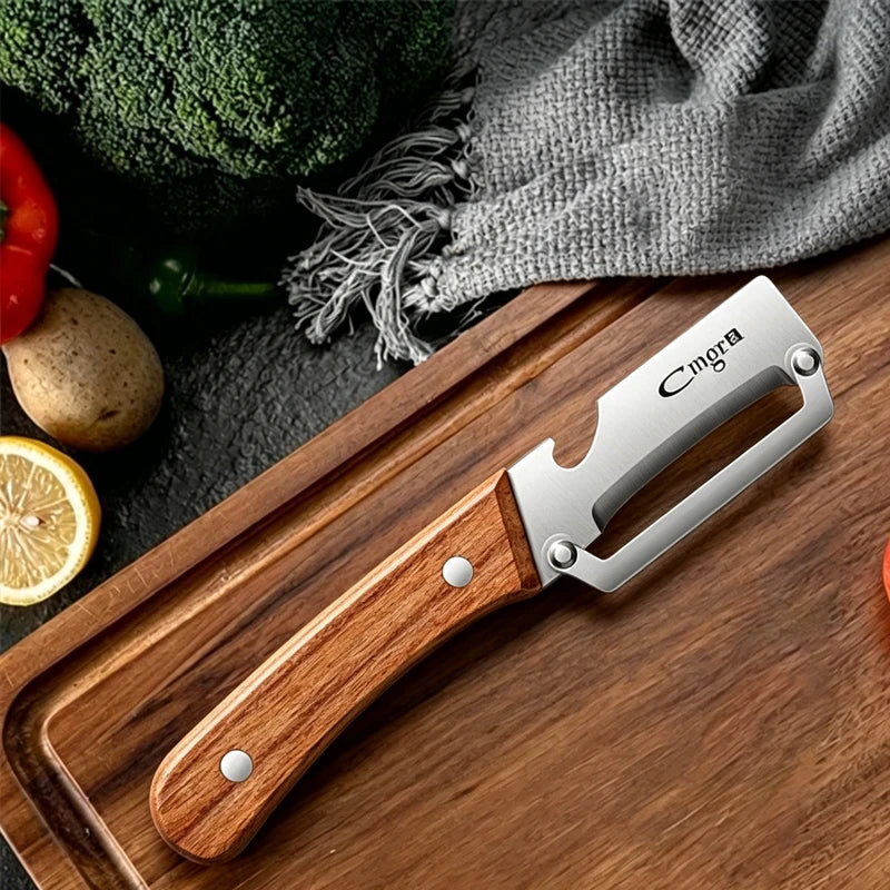Stainless Steel Kitchen Peeler Multi-Function Kitchen-Specific Peeler for Slicing Fruit and Vegetables with Wooden/ Steel Handle