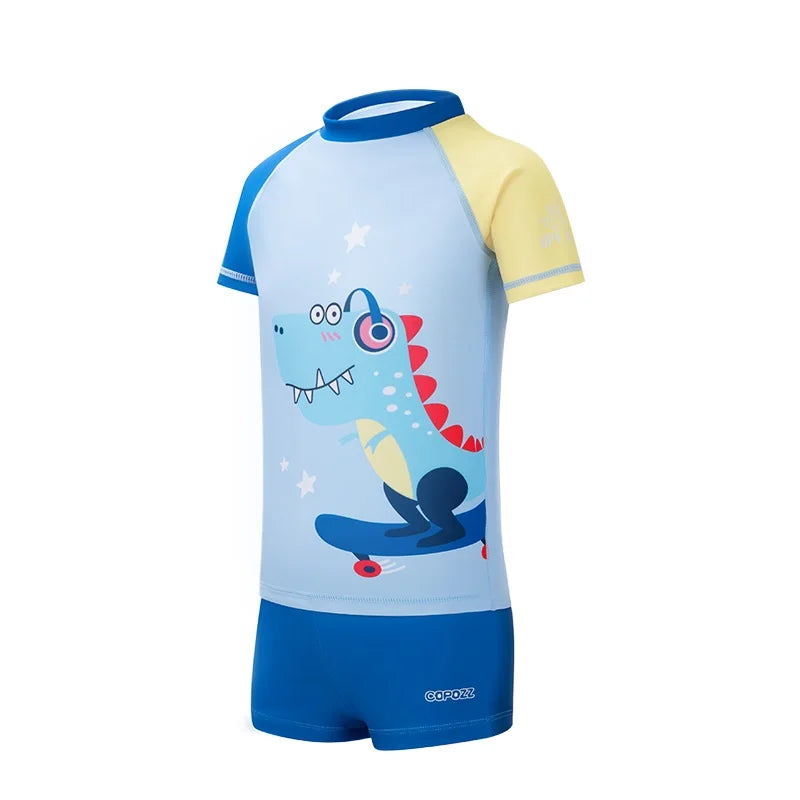 COPOZZ Children's Split Swimwear Short Sleeve Cartoon Sports Swimsuit Surfing Suits Beach Wear  For Boys Girls UV Protection 50+