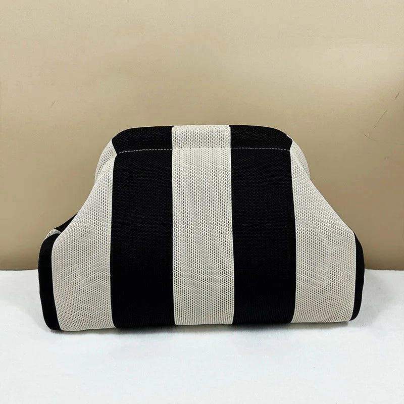 Striped Beach Bag Cloud Knitted Fashion Commuter All-Match Makeup Bag Weave Cross-Border Style Polyester Pillow-Shaped Bag
