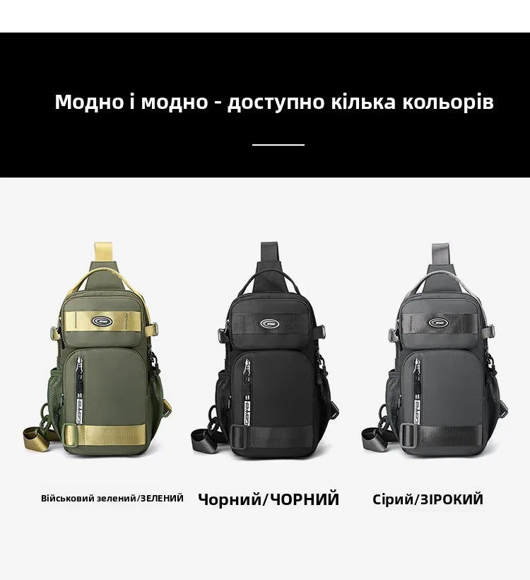 Fashionable Men's Crossbody Bag Student Casual Waist Bag Nylon Material Zipper Closure Soft Handle Multi-Compartment Pack