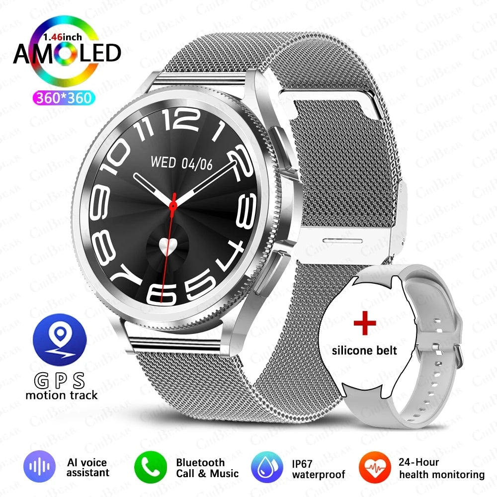2025 New Watch 6 Smart Watch Men 1.46 inch GPS Sports Fitness Tracker Custom Dial Clock Heart Rate BT Calling SmartWatch Women