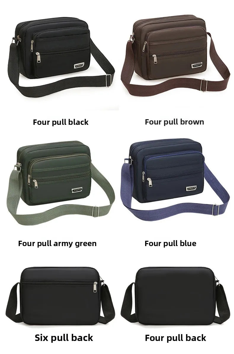 Casual Unisex Crossbody Bag Large Capacity Multi-layer Business Handling Bag Soft Nylon Material Zipper Closure Leisure Trave...