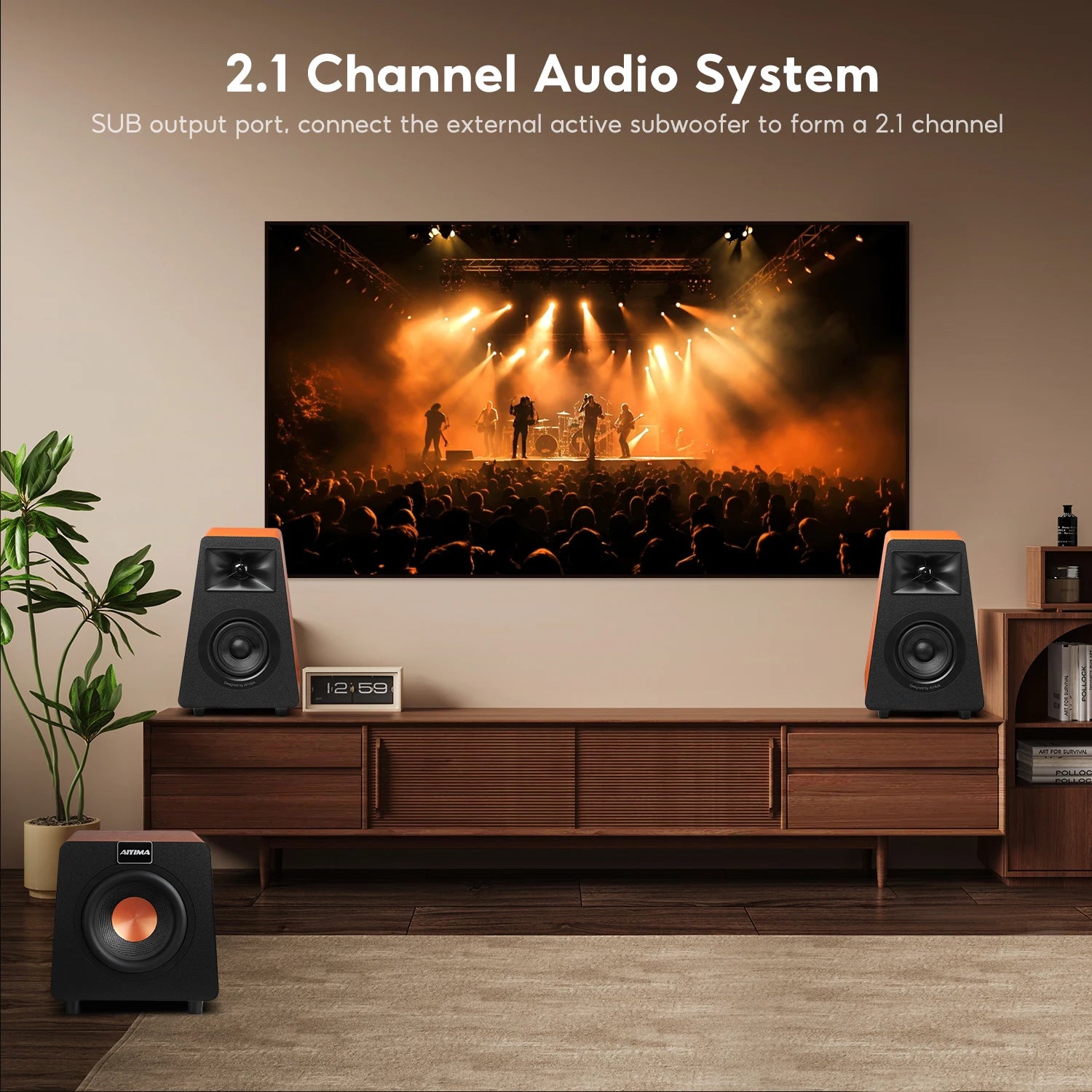 AIYIMA S30 Active Bookshelf Speakers Bluetooth 5.3 Wooden 100W Studio Monitor Speakers Hifi Home Theater Subwoofer Orange/White