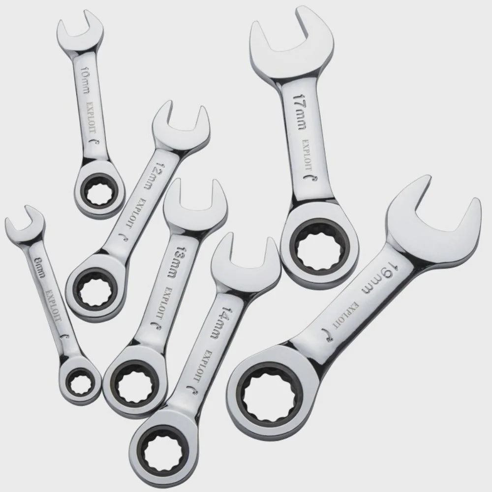 6-19mm Stubby Ratchet Spanner Short Ratchet Wrench Car Repair Hand Tools 72 Tooth Design Short Handle Dual-purpose Wrench Tool
