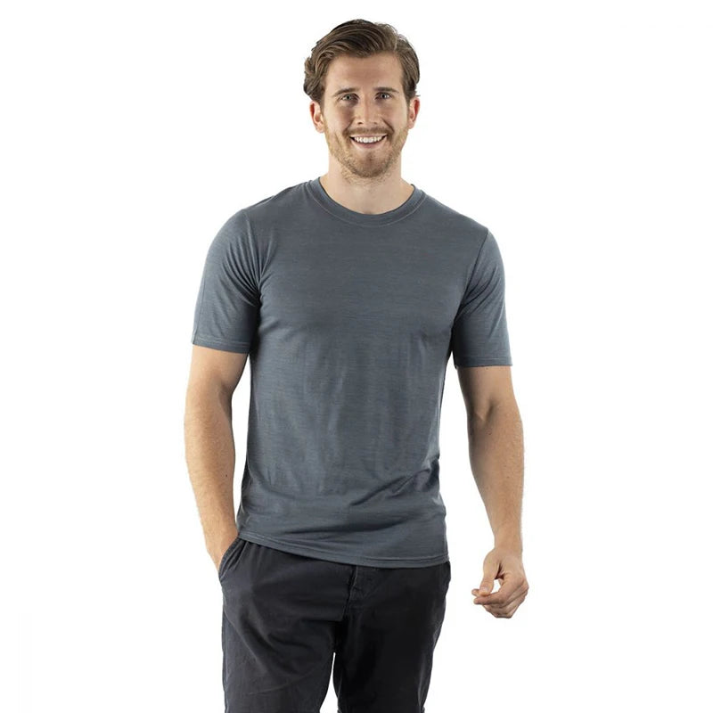 Men's 100% Superfine Merino Wool T-Shirt Base Layer Wicking Breathable Quick Dry Anti-Odor No-itch Comfortable Fit Size