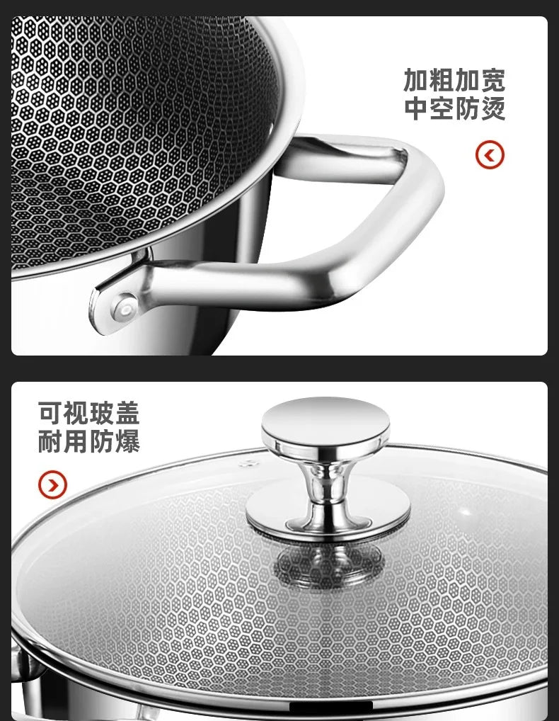 Stainless steel soup pot honeycomb non stick pot no oil fume household hot pot induction cooker gas stove universal