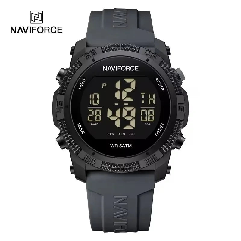 NAVIFORCE NF7104 Men's LCD Digital Leisure Date and Week Alarm Clock Waterproof Silicone Strap Electronic Premium Watch