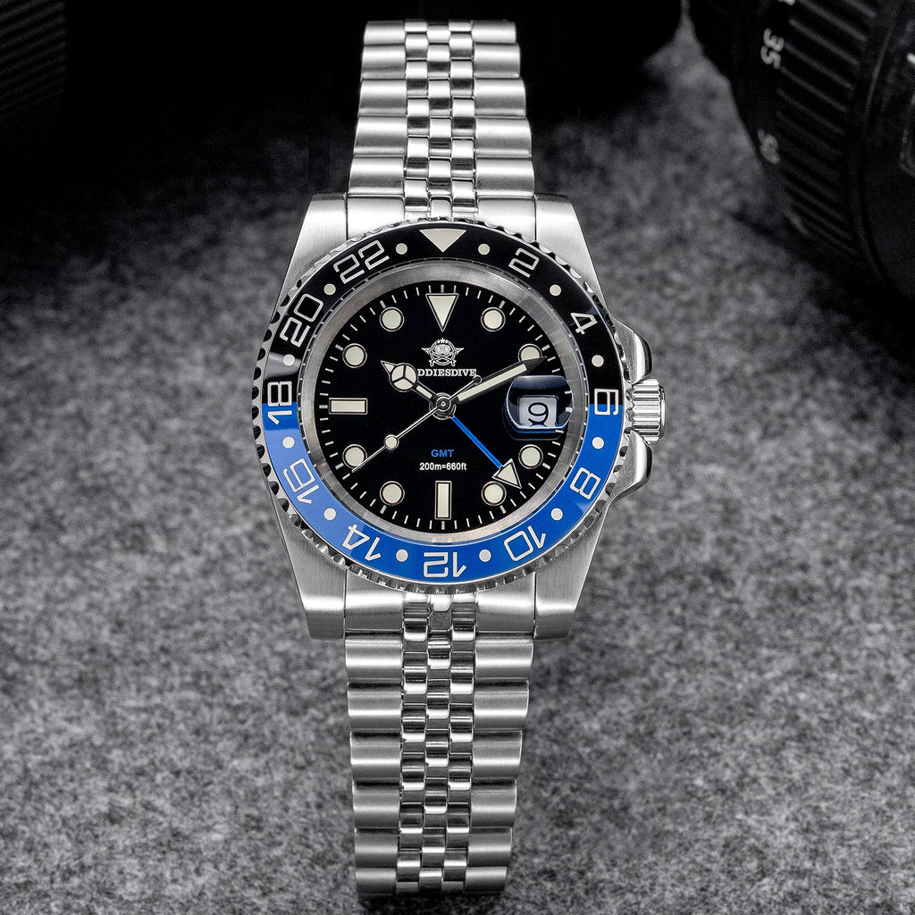ADDIESDIVE Watch For Man Quartz GMT 20Bar Waterproof BGW9 Super Luminous 316L Stainless Steel Ceramic Bezel Watch