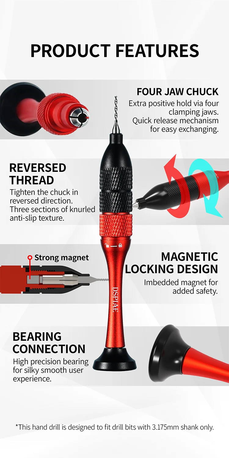 DSPIAE AT-SHD Precision Hand Drill Set For Hobby DIY Model Making Tool Aluminum Alloy Red