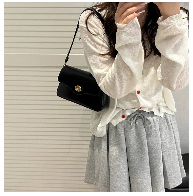 Retro Style Commuter Women's Small Square Bag Fashionable Shoulder Crossbody Bag Soft PU Leather Casual Handbag